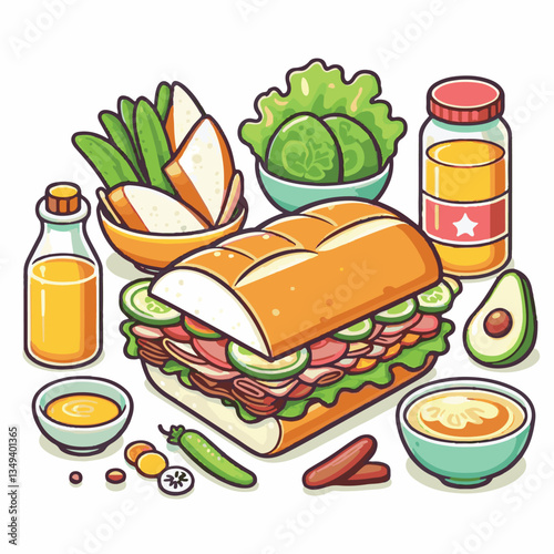 bread, baguette, meal, meat, fresh, food, background, cucumber, carrot, lunch, cuisine, coriander, sandwich, asian, traditional, vietnamese, pork, vietnam, sliced, closeup, cilantro, vegetable, street