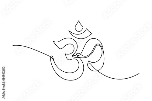 Continuous Line Om Symbol Hindu Spirituality, Yoga, Meditation, Peace, Serenity, Minimalist Art, One