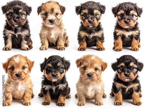 Nine adorable puppies in various colors