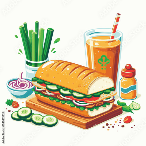 bread, baguette, meal, meat, fresh, food, background, cucumber, carrot, lunch, cuisine, coriander, sandwich, asian, traditional, vietnamese, pork, vietnam, sliced, closeup, cilantro, vegetable, street