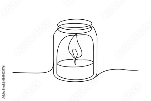 Single line drawing of a candle in a jar minimalist art