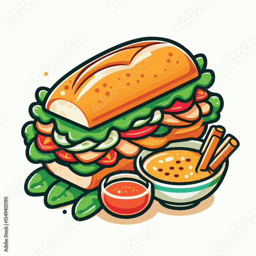 bread, baguette, meal, meat, fresh, food, background, cucumber, carrot, lunch, cuisine, coriander, sandwich, asian, traditional, vietnamese, pork, vietnam, sliced, closeup, cilantro, vegetable, street
