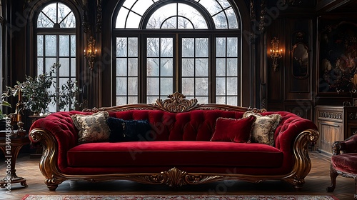 Grand victorian sofa set with plush cushions high resolution picture