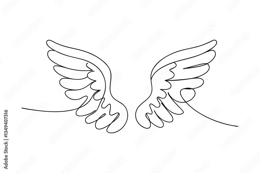 Obraz premium Single Line Drawing of Elegant Angelic Wings Illustration