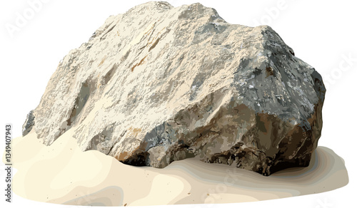Vector isolated realistic rock on desert beaches, sand, natural scenery, stone formations, outdoor landscape, beach environment, desert sand dunes, nature illustration, PNG file