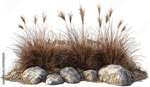 Savanna dry grass, isolated meadow, transparent background, shrubs, rocks, nature scene, wilderness, wild terrain, natural habitat, field, desert, environment, open land