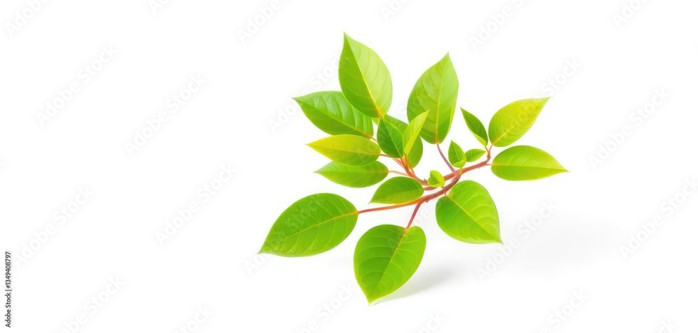 Single vibrant green plant, isolated on pure white backdrop, branch, herb Single vibrant green plant, isolated on pure white backdrop, branch, herb