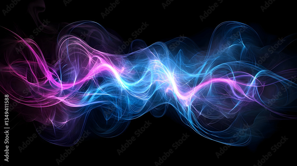 Abstract Glowing Particle Waves With Blue And Purple Light