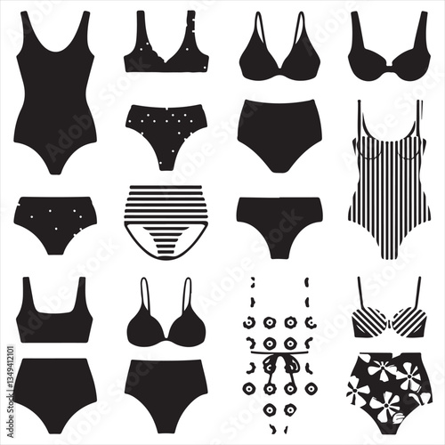 set vector various swimsuit silhouettes