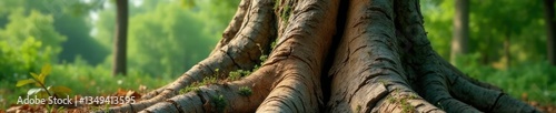 Tree with deep cracks and splits in the trunk, tree pathology, woodworm tunnels