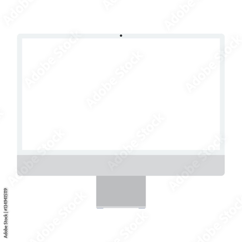 Desktop with blank screen isolated on white background, silver aluminum body in 2024,  24 inch. Vector illustration Ai