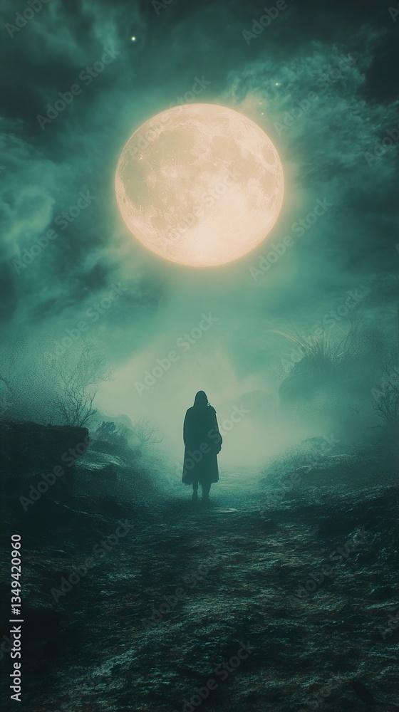 Obraz premium Mysterious Figure under the Moonlight