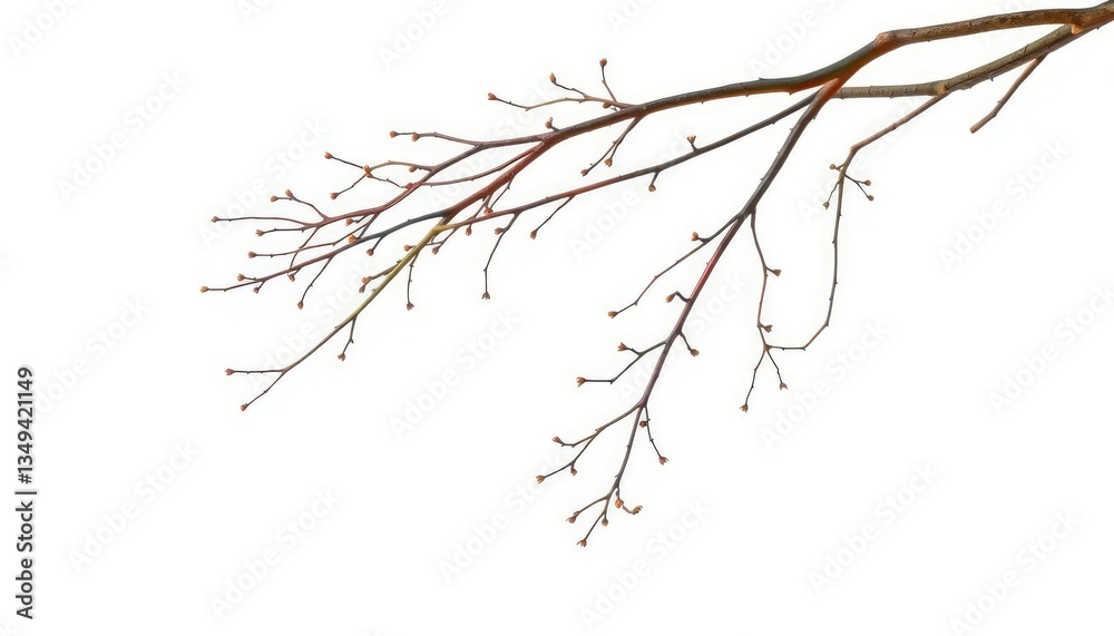 Fototapeta premium Delicate, bare branches isolated against a pure white backdrop, branches, photo