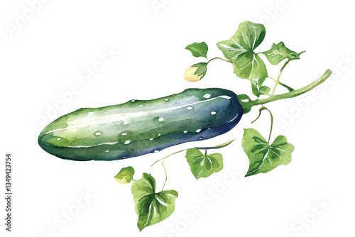 Cucumber Watercolor painted vegetables. Fresh colorful veggies vector illustration