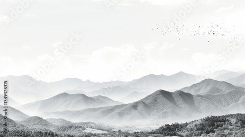 Abstract dotted mountain range with grunge pointillism texture on a white background