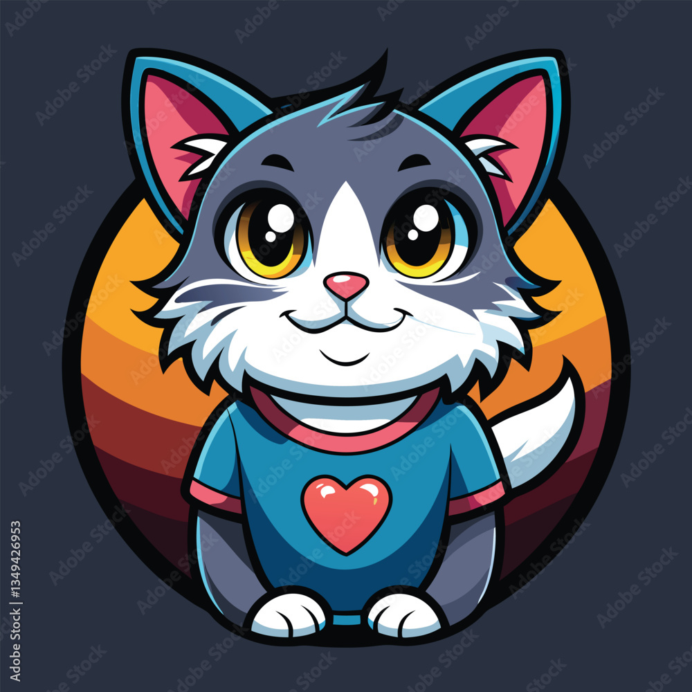 Fototapeta premium Cute Cartoon Cat with Big Eyes and Smiling Face