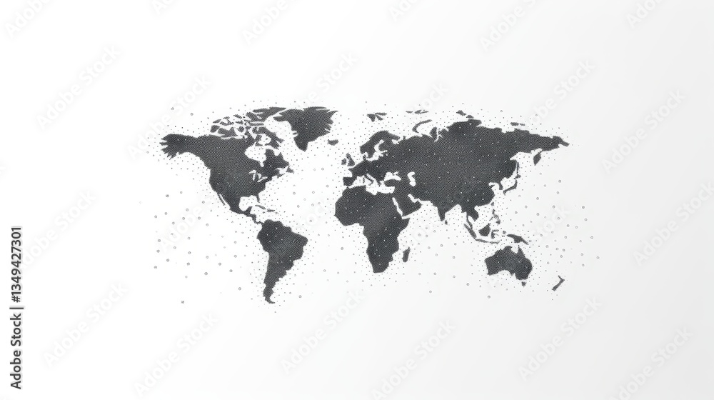 Abstract dotted world map with pointillism grunge texture on a clean white background Abstract dotted world map with pointillism grunge texture on a clean white background