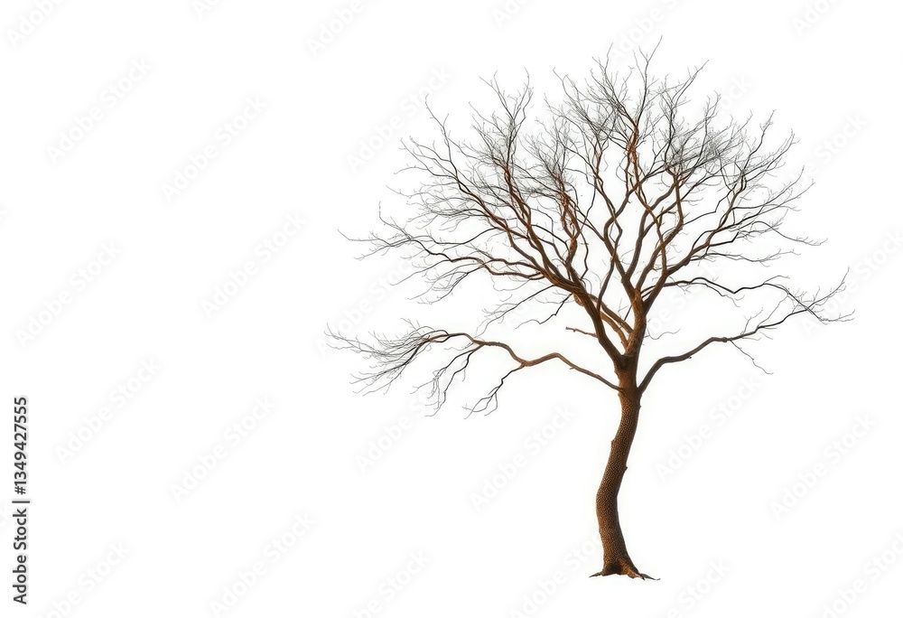 Obraz premium Lone deciduous tree, stark branches against pure white, visual, illustration