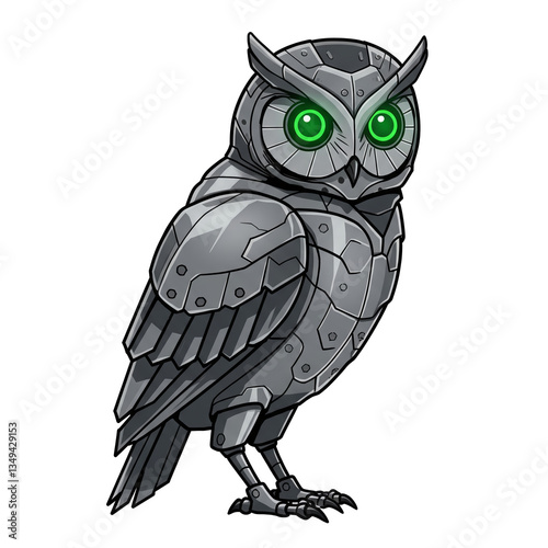 Robotic Owl Futuristic Metal Bird Illustration