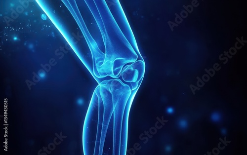 Human Knee Joint Digital Anatomy: Glowing Blue Skeletal Structure