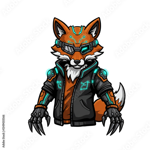 Cyberpunk Fox Mascot Futuristic Animal Character Illustration