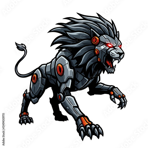 Robotic Lion Powerful Cybernetic Big Cat Mascot Design