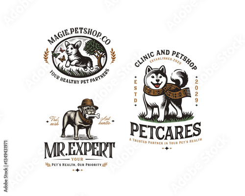 Vintage classic Dog health clinic care and petshop logo template