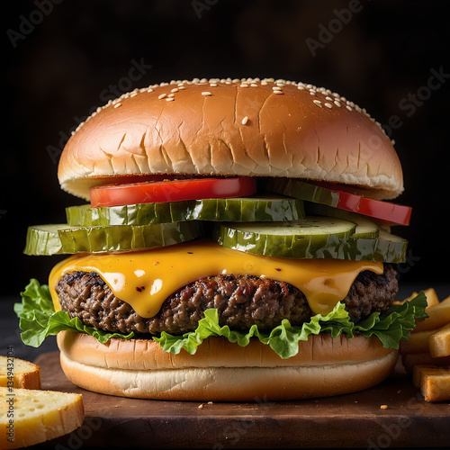 Classic Brioche Bun Cheeseburger with Fresh Toppings