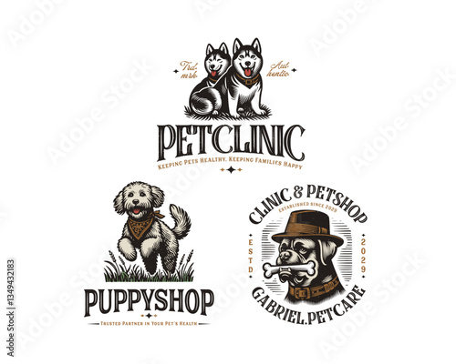 Vintage classic Dog health clinic care and petshop logo template