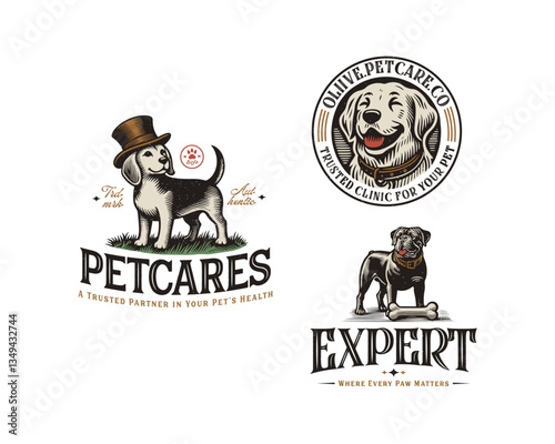 Vintage classic Dog health clinic care and petshop logo template