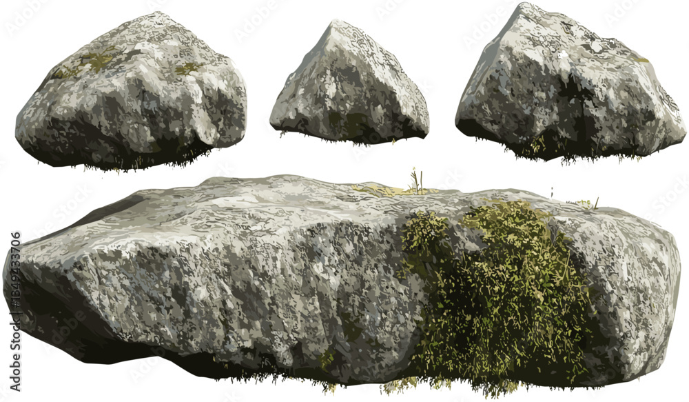 Fototapeten Grau Grau - Moss rock shape vector, realistic cut out, stone texture, green moss rock, nature design, moss rock illustration, landscape rock shape, realistic stone, outdoor rock background #1349433706
