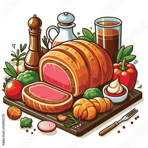 meat, food, traditional, slice, dinner, pastry, meal, beef, cooking, red, lunch, holiday, wellington, sauce, roasted, recipe, puff, cut, fillet, stuffed, steak, pie, christmas, tradition, ingredient, 