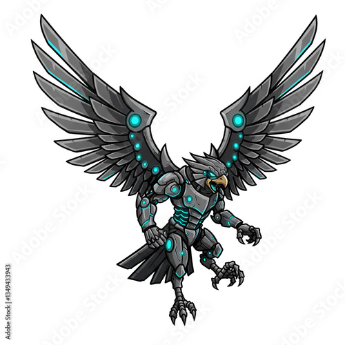 Cybernetic Eagle Futuristic Robotic Bird of Prey in Flight