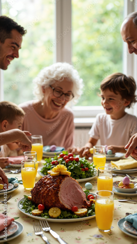 Joyful Multigenerational Family Easter Dinner Isolated on Transparent Background for Holiday Marketing and Family Recipe Promotions