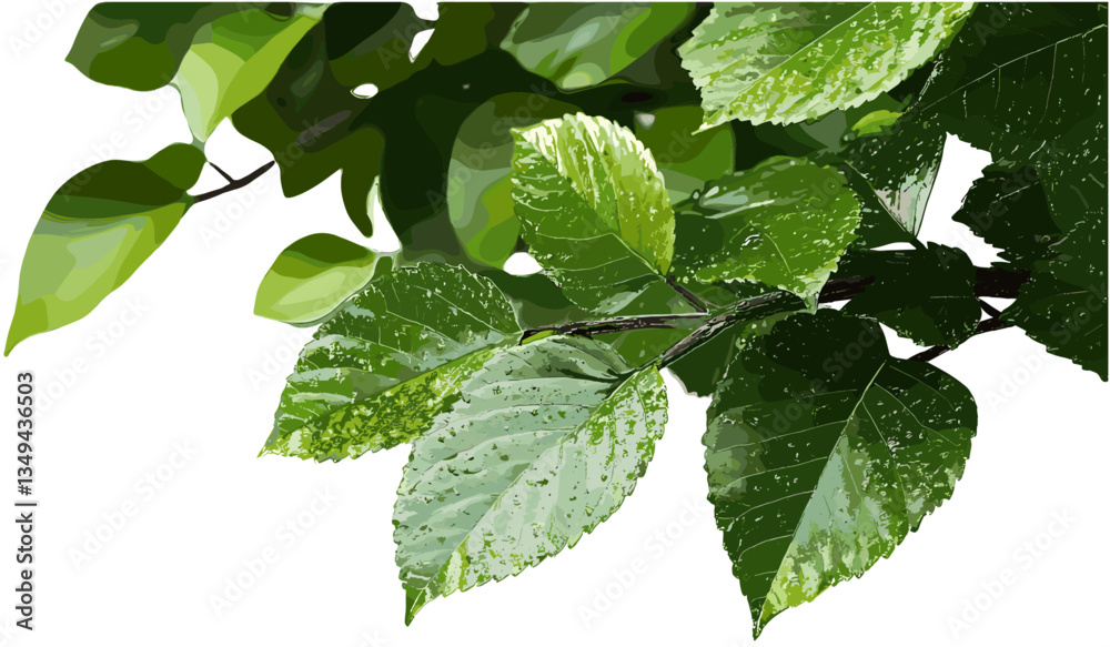 Fototapeta premium Vector green leafs freshness close up transparent background png, nature, leaf, close up, natural, leaf texture, greenery, plant, fresh leaves, nature background, plant life