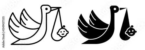 Stork with baby icons pack. vector illustrations designs