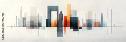 Panel kuchenny z motywem Abstract cityscape reflected in water, minimalist geometric buildings in muted tones