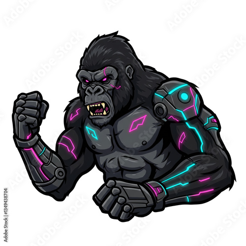 Cybernetic Gorilla Mascot Powerful and Aggressive Illustration