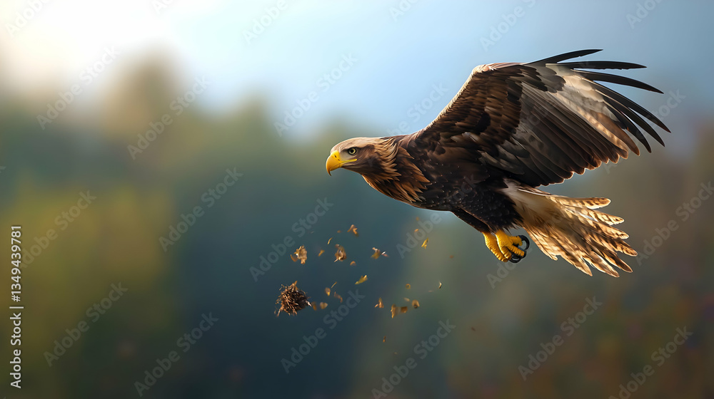 Fototapeta premium Pixel Art Eagle In Flight Over Autumn Forest