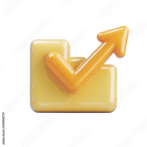 3D modern economic growth icon with arrow pointing upwards