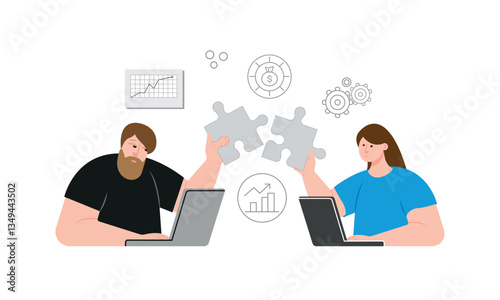 Teamwork, teamwork to achieve success, corporate trust, the concept of cooperation. Partnership in teamwork. Vector.