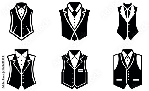black and white icons depicting different styles of men's formal vests.