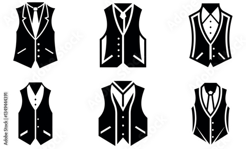 black and white icons depicting different styles of men's formal vests.