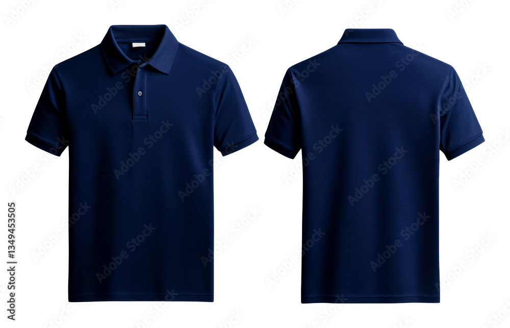 Obraz premium Fashionable unisex dark blue polo t-shirt, front and back views, cut out transparent