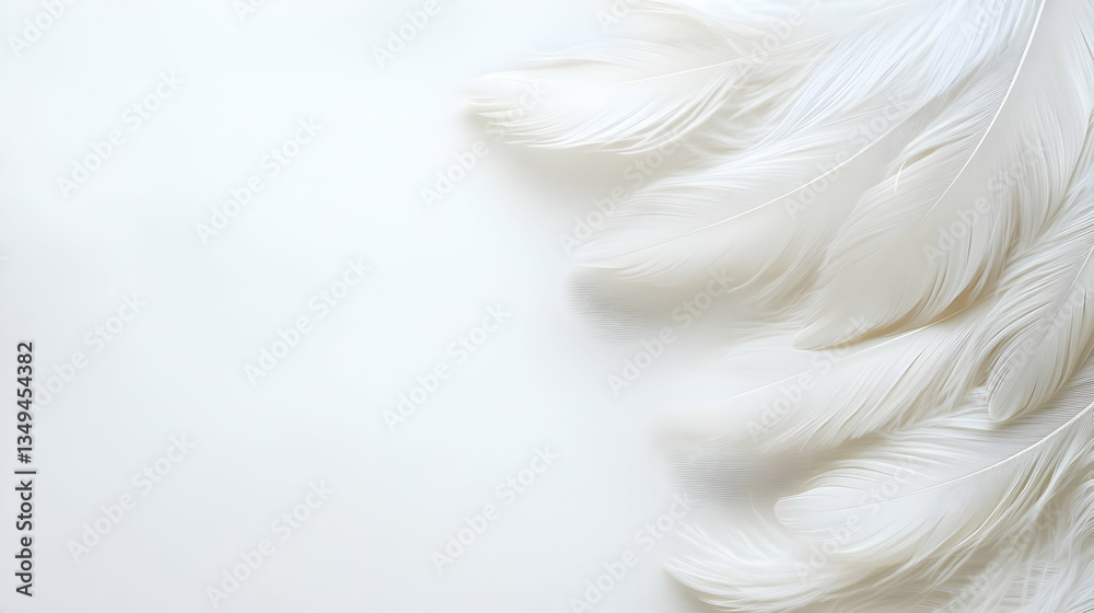 Fototapeta premium Elegant Arrangement Of White Feathers On White Background