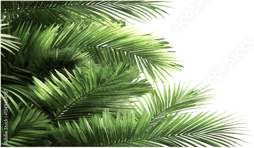 Realistic palm leaves corner, vector palm shrubs, transparent background, PNG, tropical foliage, exotic plants, nature design, tropical corner, lush palm, greenery, summer vibes