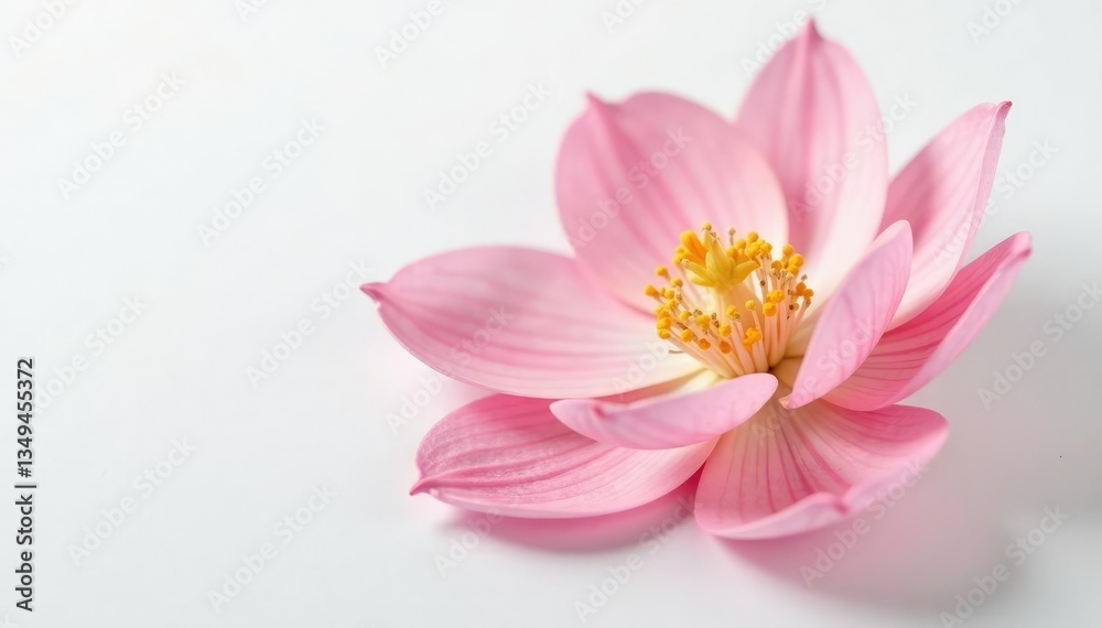 Fototapeta premium Delicate flower petals unfolding on white background, delicate, nature, spring