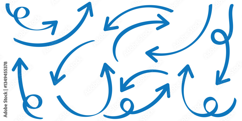 Blue curve arrow direction icon set transparent. Blue curve arrow direction icon set transparent.