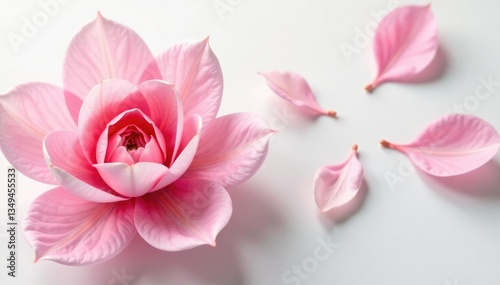 Delicate flower petals unfolding on white background, elegant, blooms