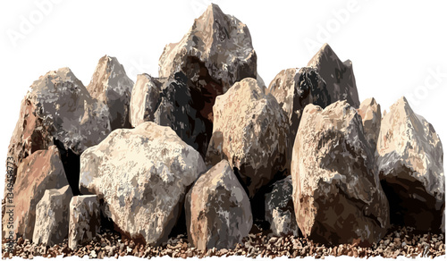 Rough stones desert pile, vector illustrations, transparent background, cutout PNG, desert rocks, natural stones, barren land, sand terrain, stone pile, rocky desert landscape